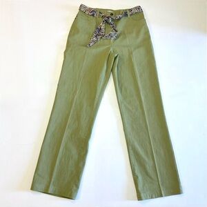 Vintage Christopher Banks Lime Green Stretch Pants Size 10 Cloth Belt High Waist